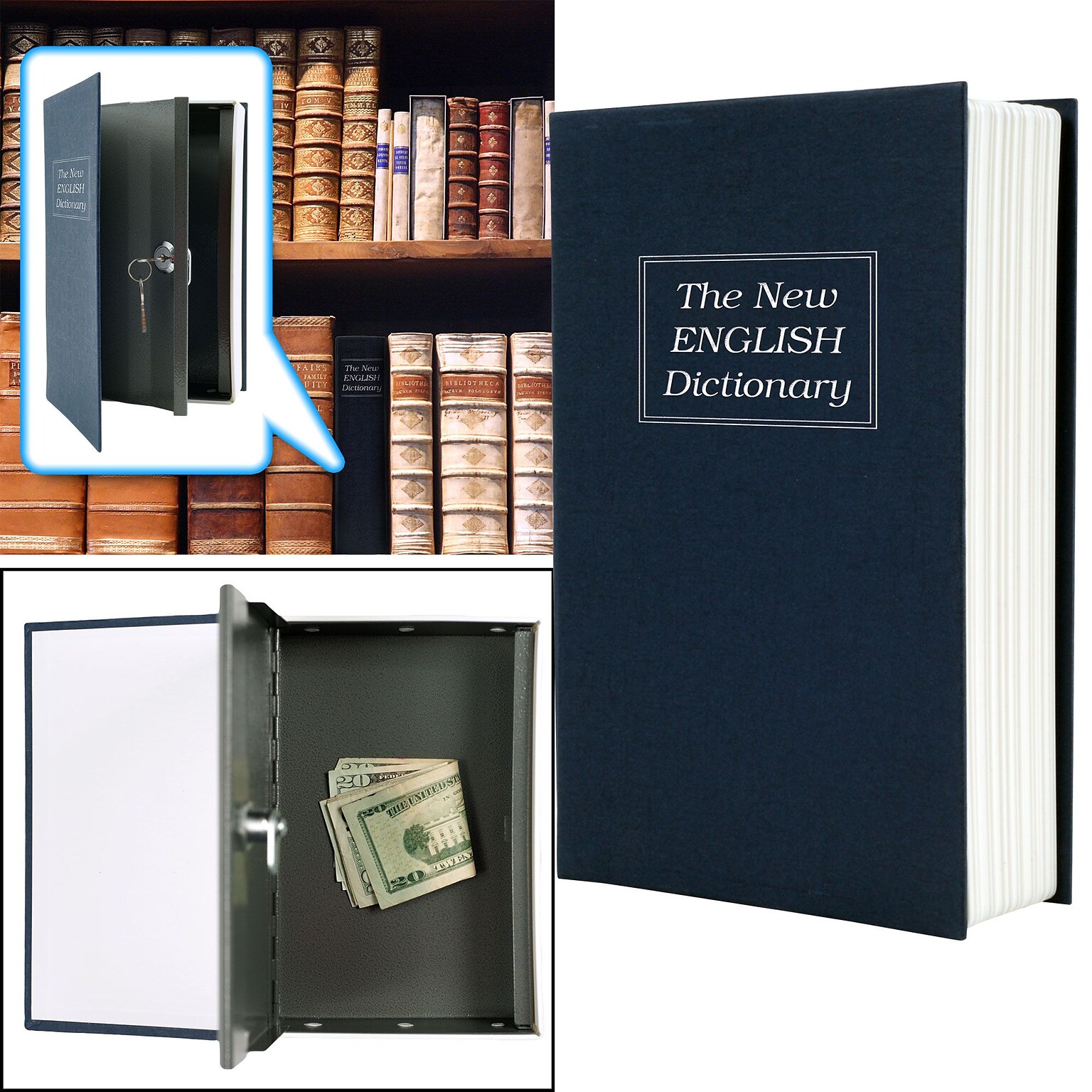 Dictionary Diversion Book Safe With Key Lock, Black