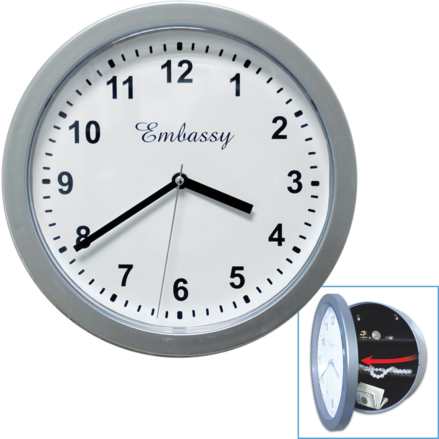 10 x 10 Hidden Safe Wall Clock, Silver