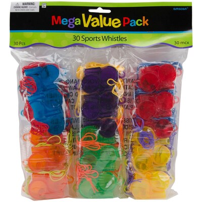 Amscan® Mega Value Pack Party Favors, Sports Whistle, 30/Pack