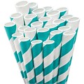 Aardvark® 7 3/4 Jumbo Unwrapped Striped Straws, Aqua/White, 50/Pack