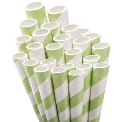 Aardvark® 7 3/4 Jumbo Unwrapped Striped Straws, Light Green/White, 50/Pack
