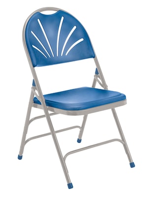 NPS #1105 Polyfold Fan Back Triple Brace Double Hinge Folding Chairs, Blue/Blue/Grey - 4 Pack