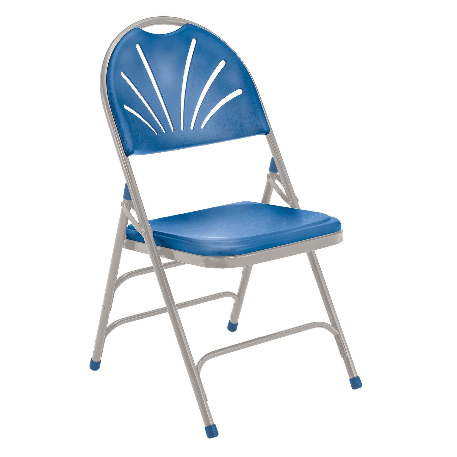 NPS #1105 Polyfold Fan Back Triple Brace Double Hinge Folding Chairs, Blue/Blue/Grey - 4 Pack