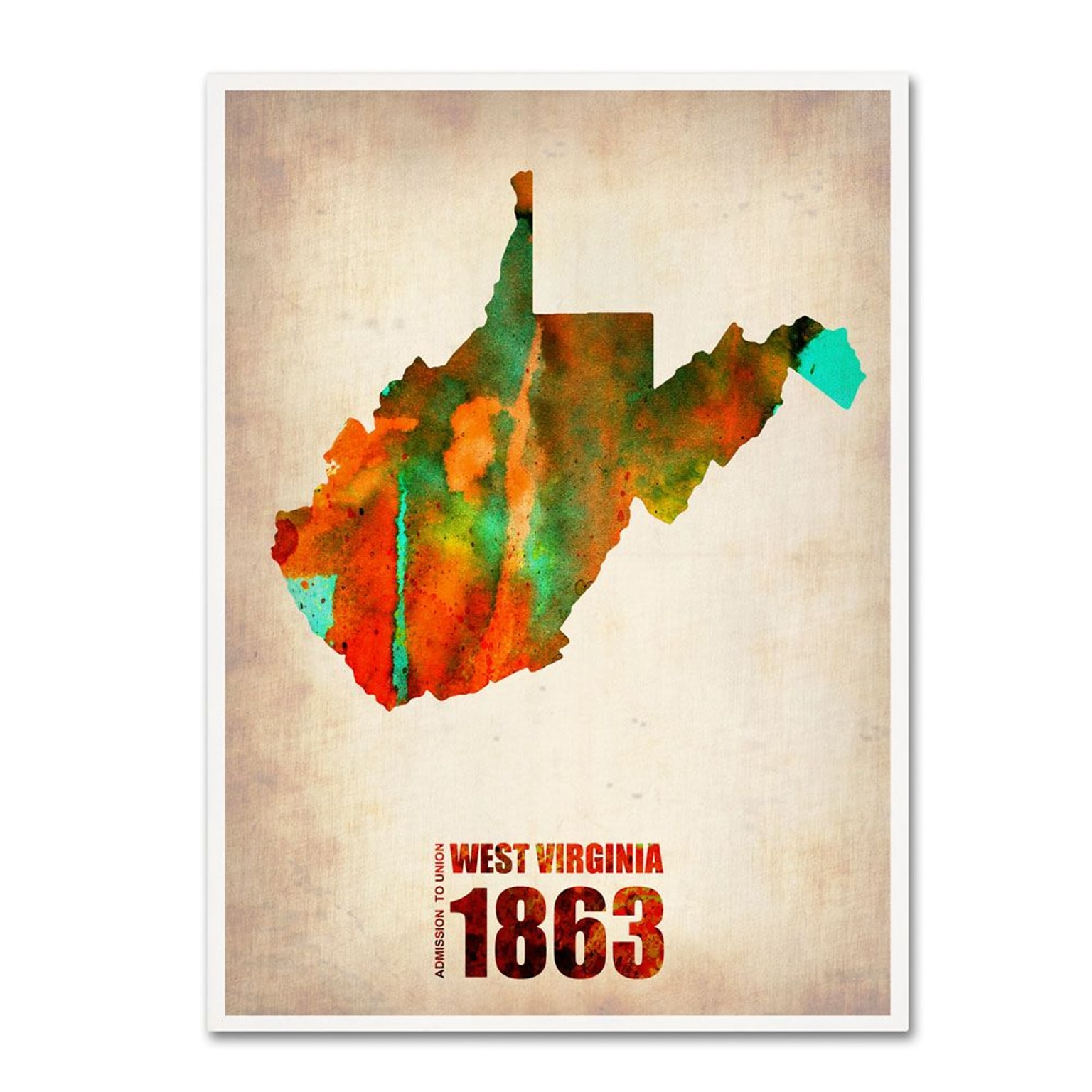 Trademark Fine Art West Virginia Watercolor Map 35 x 47 Canvas Art