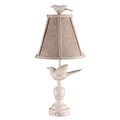AHS Lighting Fly Away Bird Accent Lamp With Round Ribbed Tan Linen Fabric Shade, Beige