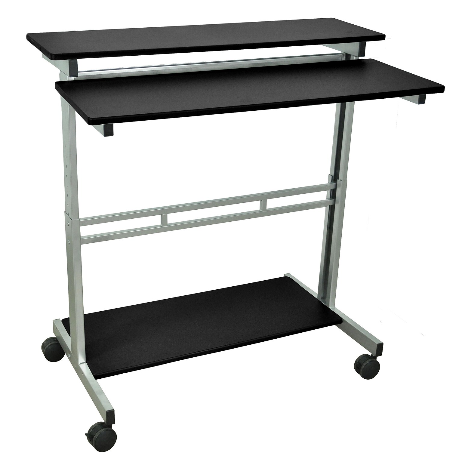 Luxor 3-Shelf Metal Mobile Presentation Cart with Lockable Wheels, Black (STANDUP-40-B)