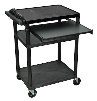 Luxor 3-Shelf Plastic/Poly Mobile A/V Cart with Lockable Wheels, Black (LP34LE-B)