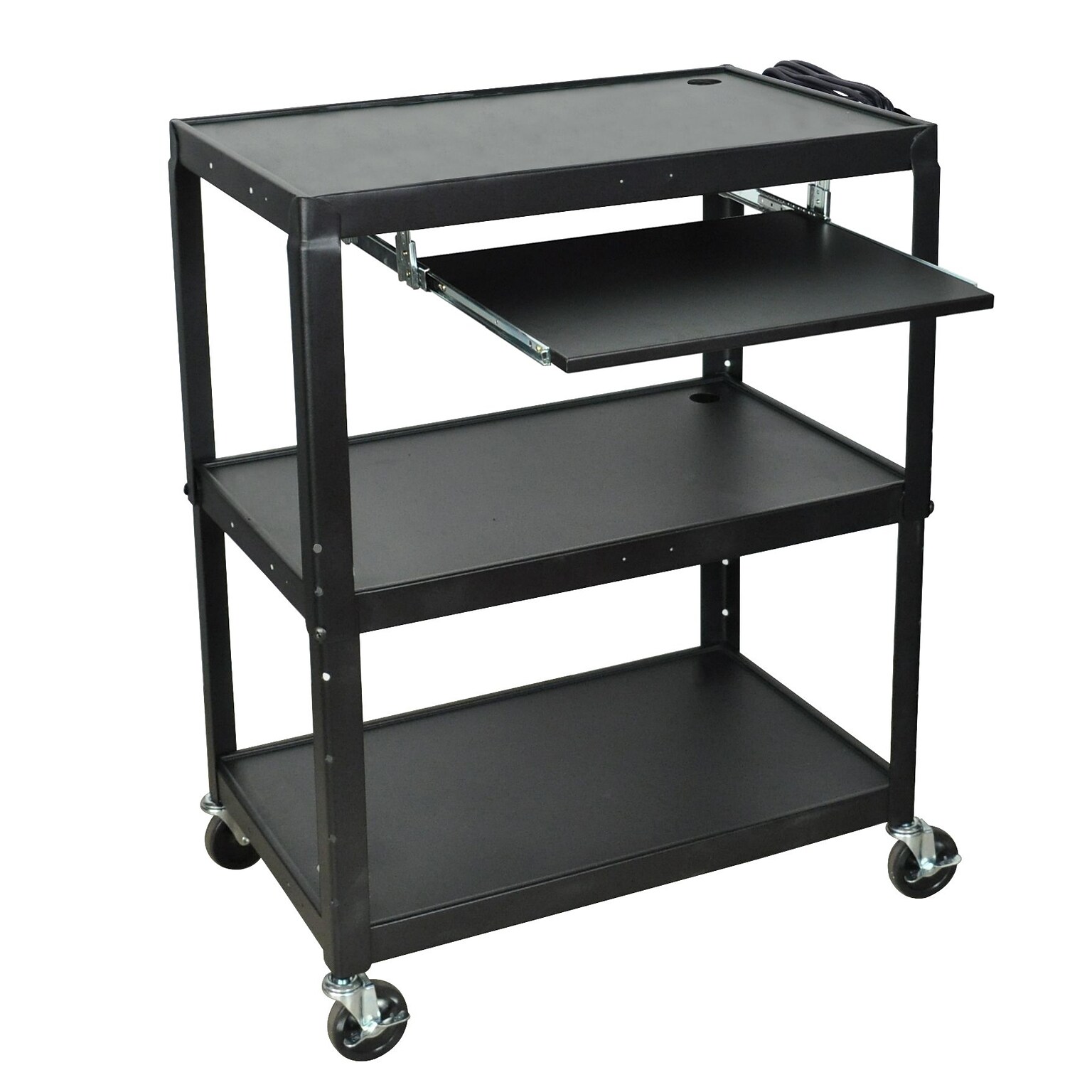 Luxor 3-Shelf Metal Mobile A/V Cart with Lockable Wheels, Black (AVJ42XLKB)