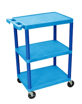 Luxor Structural Foam Plastic Three Shelf Utility Cart, Blue