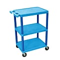 Luxor Structural Foam Plastic Three Shelf Utility Cart, Blue