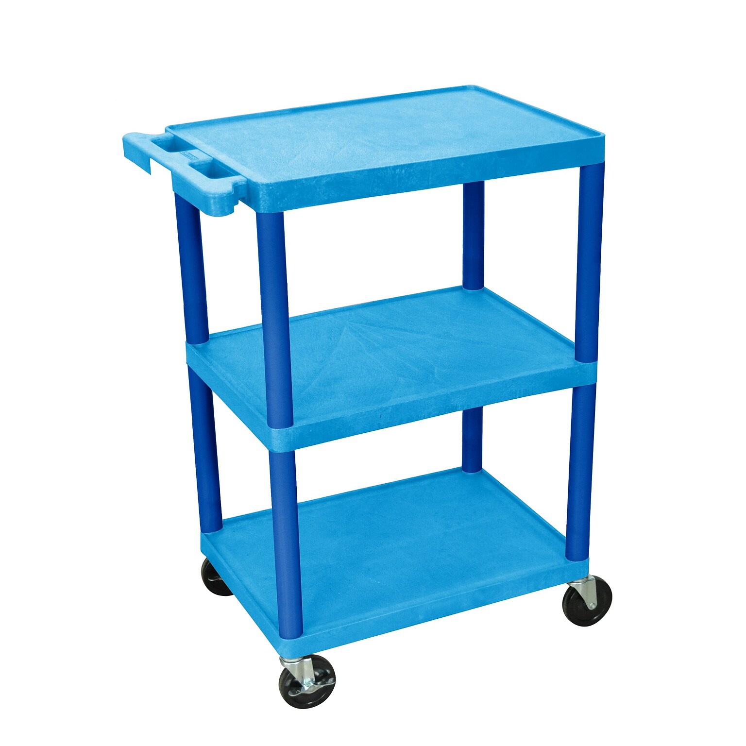 Luxor Structural Foam Plastic Three Shelf Utility Cart, Blue