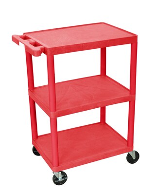 Luxor 3-Shelf Plastic/Poly Mobile Utility Cart with Lockable Wheels, Red (HE34-RD)