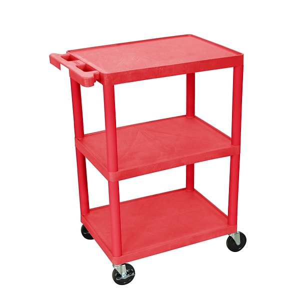 Luxor 3-Shelf Plastic/Poly Mobile Utility Cart with Lockable Wheels, Red (HE34-RD)