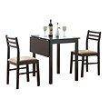 Monarch 3PC Padded Solid-Top Drop Leaf Dining Set, Cappuccino