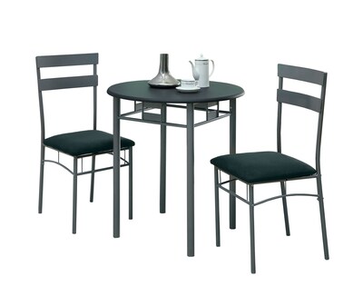 Monarch Metal 3 Piece Bistro Set, Black/Silver