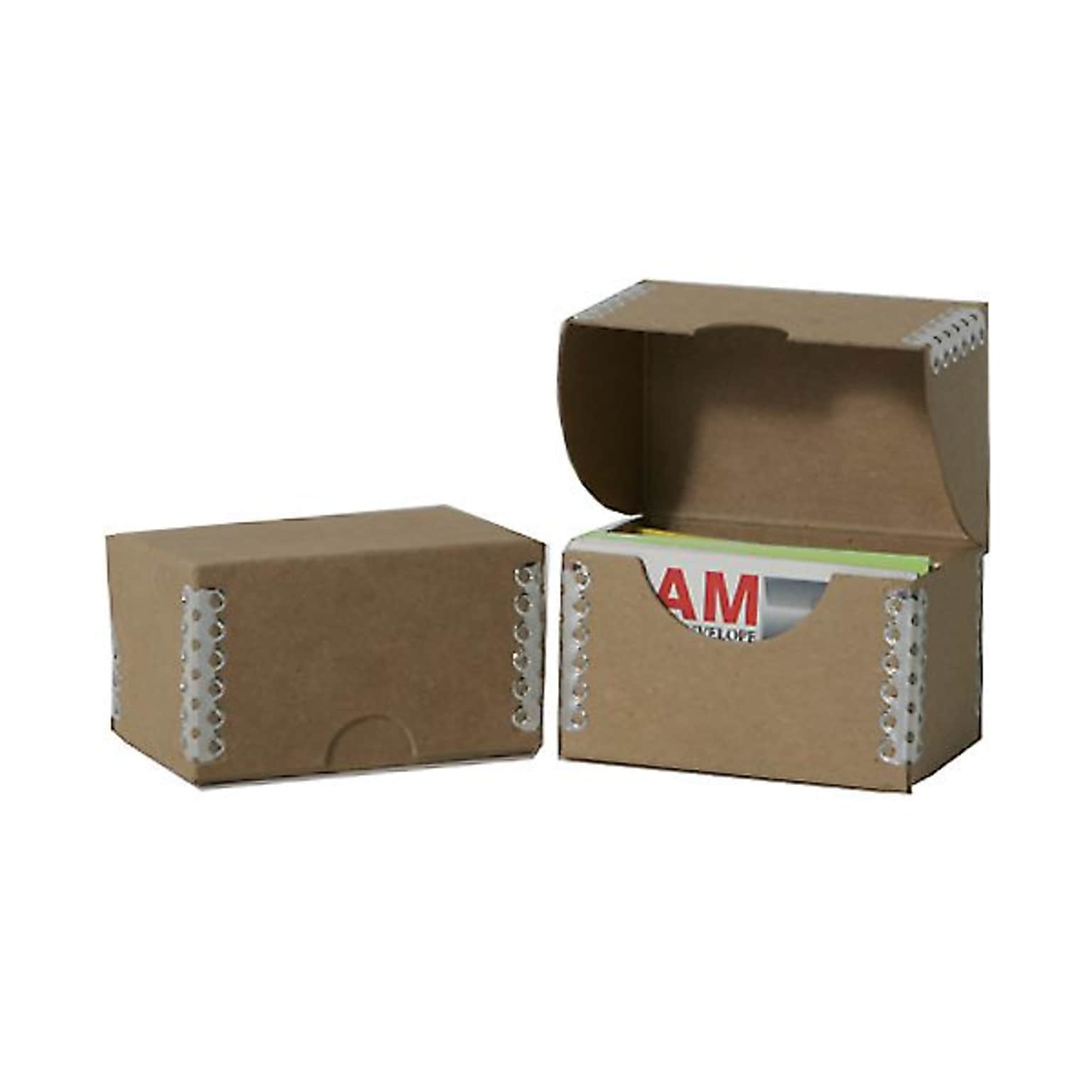 JAM Paper® Desktop Business Card Box, Natural Brown Kraft with Metal Edges, Sold Individually (9064 201)