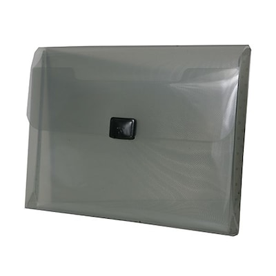 JAM Paper® Plastic Portfolio with Center Buckle Closure, 9 1/2 x 13 1/4 x 1 1/8, Smoke Grey, Sold Individually (559SMOKE)