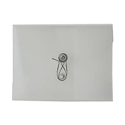 JAM Paper® Plastic Portfolio, Button and String Tie Closure, Small Photo Size, 5 1/4 x 6 3/4 x 3/8, Clear Frost, 1/pk (354609)