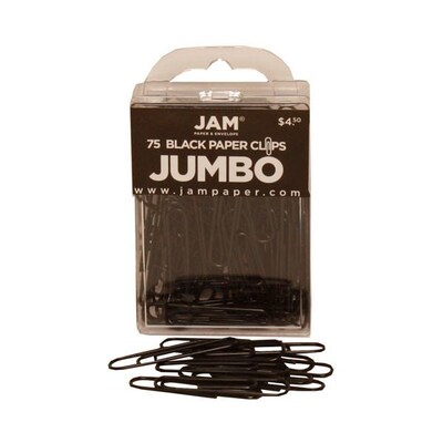 JAM Paper Jumbo Paper Clips, Black, 75/Pack (2184933)