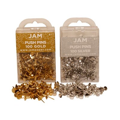 JAM PAPER Round Head Push Pins, Black, 100/Pack (346RTBL)