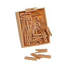 JAM Paper® Wood Clip Clothespins, Medium 1 1/8 Inch, Natural Brown Clothes Pins, 50/Pack (2230719108