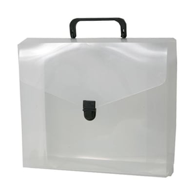JAM Paper® Plastic Portfolio File Carry Case with Handles, 10 x 12 x 4, Clear with Black Buckle, Sold Individually (7206 001)