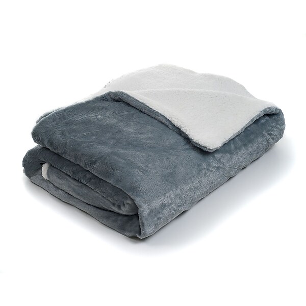 Trademark Global® Lavish Home Fleece Blanket With Sherpa Backing, King, Grey