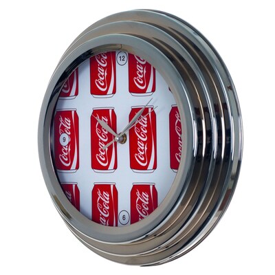 Trademark Global® Cans Style Analog Wall Clock With Chrome Finish, Coca-Cola®