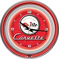 Trademark Global® Chrome Double Ring Analog Neon Wall Clock, Corvette C1, Red