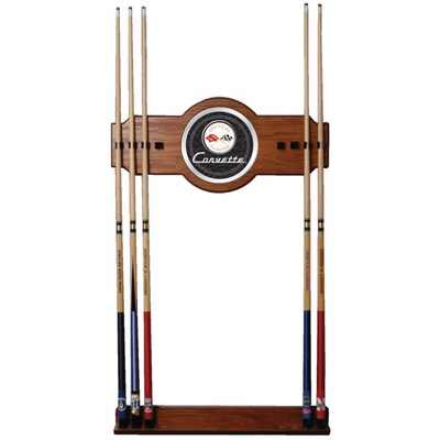 Trademark Global® 2 Piece Wood and Glass Billiard Cue Rack With Mirror, Black, Corvette C1