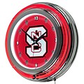 Trademark Global® Chrome Double Ring Analog Neon Wall Clock, NCAA North Carolina State