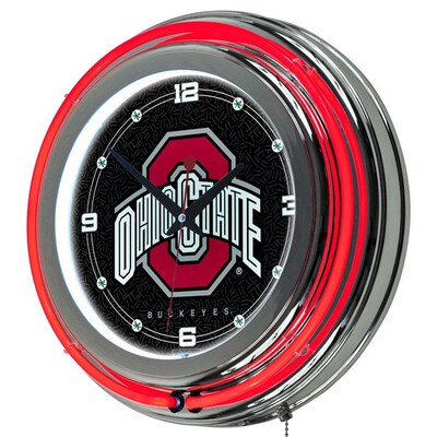 Trademark Global® Chrome Double Ring Analog Neon Wall Clock, NCAA The Ohio State University Black