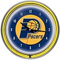 Trademark Global® Chrome Double Ring Analog Neon Wall Clock, Indiana Pacers NBA