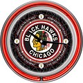 Trademark Global® Chrome Double Ring Analog Neon Wall Clock, NHL Vintage Chicago Blackhawks