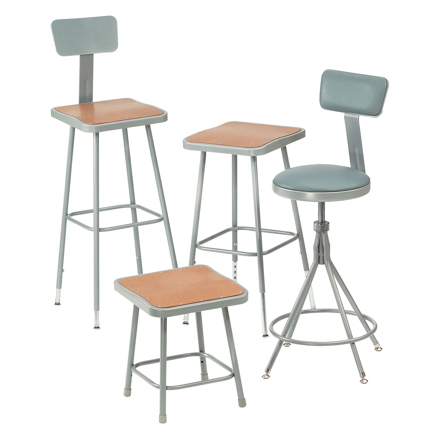 NPS® 19 - 27 Hardboard Square Adjustable Stool, Gray, 2/Pack