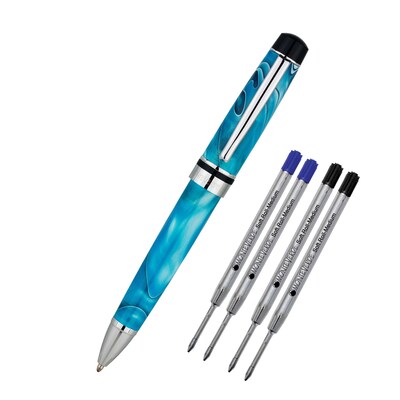 Monteverde® Prima Ballpoint Pen W/2 Black and 2 Blue Refills; Turquoise Swirl