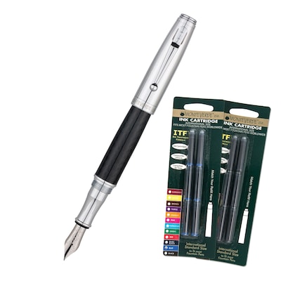 Monteverde® Invincia™ Fountain Pen W/6 Black and Blue Refills, Chrome