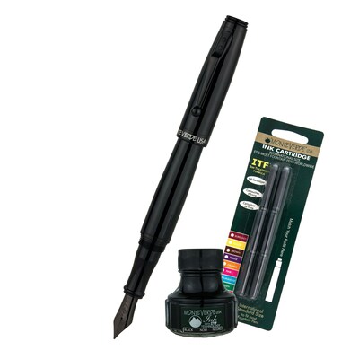 Monteverde® Invincia™ Color Fusion Fountain Pen W/6 Black Refills& 1 Black Ink Bottle, Stealth Black