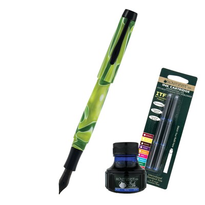Monteverde® Intima Fountain Pen W/6 Blue Refills and 1 Blue Ink Bottle, Neon Green