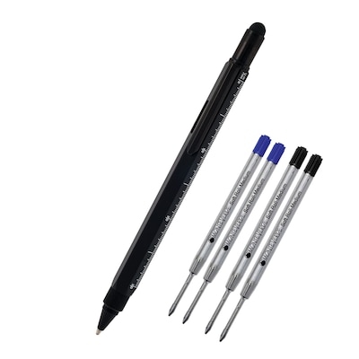 Monteverde® Touch Screen Stylus Tool Ballpoint Pen W/2 Black and 2 Blue Refills, Black