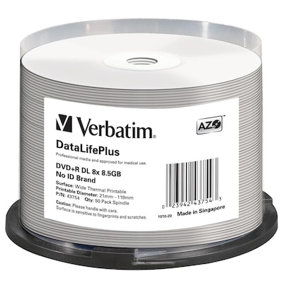 Verbatim DataLifePlus 8.50GB DVD Recordable Media; Spindle, 50/Pack