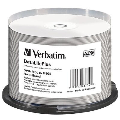 Verbatim DataLifePlus 8.50GB DVD Recordable Media; Spindle, 50/Pack