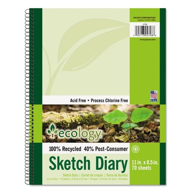 Pacon Ecology 8.5 x 11 Spiral Bound Sketch Pad, 70 Sheets/Pad (PAC4798)