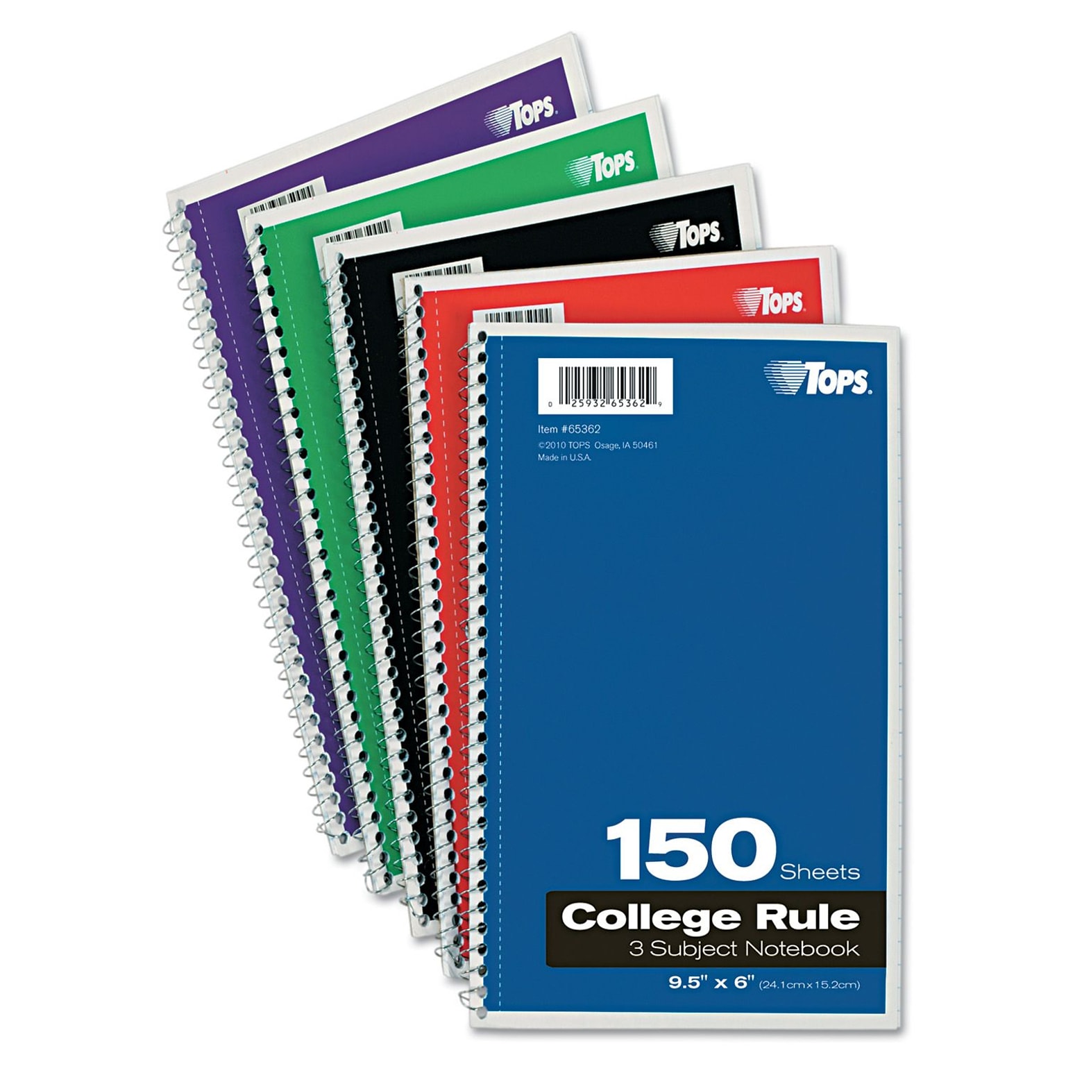 Oxford 3-Subject Notebook, 6 x 9 1/2, College Ruled, 150 Sheets, Assorted Colors (65362)