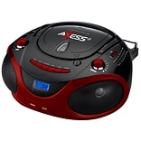 Axess® PB2703 Portable Boombox MP3/CD Player W/Text Display/AM/FM/Controls Even Dark, Black/Red