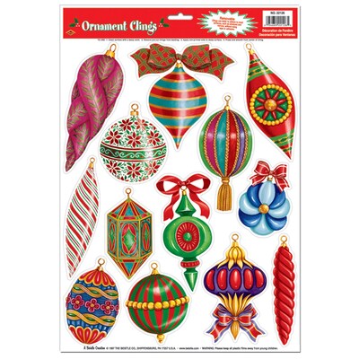 Beistle 12 x 17 Christmas Ornament Clings; 91/Pack