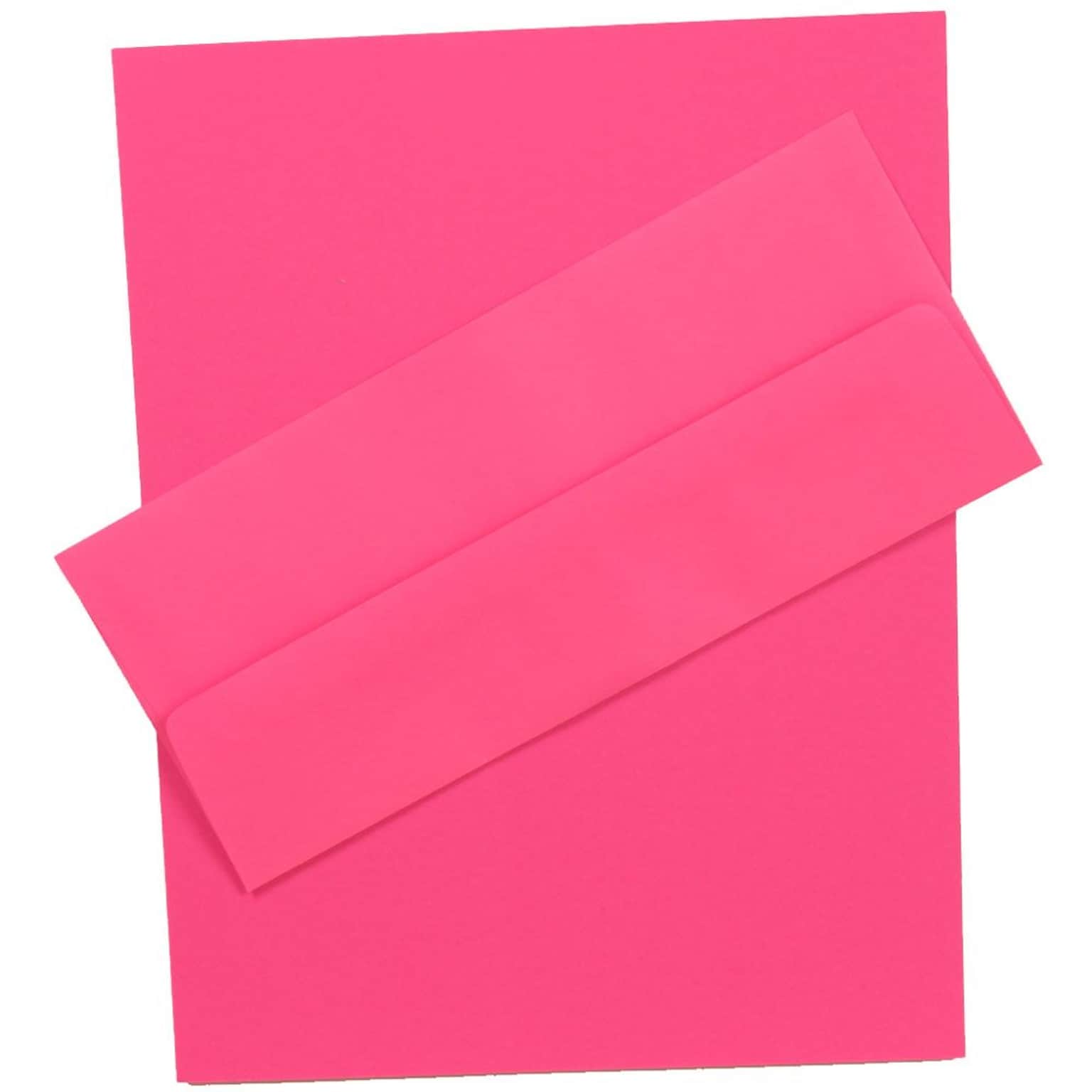 JAM Paper® Business Stationery Set, 100 Sheets of Paper and 100 #10 Envelopes, Brite Hue Ultra Fuchsia Pink, 100/set (303024420)