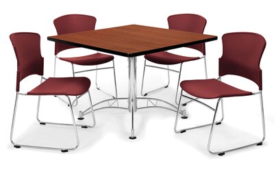 OFM™ 36 Square Multi-Purpose Cherry Table With 4 Chairs, Wine