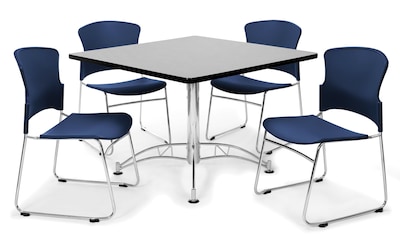 OFM™ 42 Square Multi-Purpose Gray Nebula Table With 4 Chairs, Navy