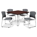 OFM™ 36 Square Multi-Purpose Mahogany Table With 4 Chairs, Gray